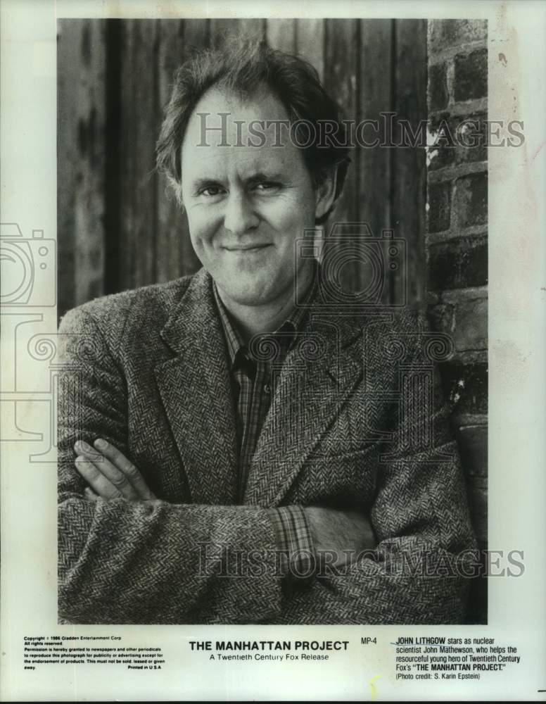 1986 Press Photo John Lithgow as John Mathewson in "The Manhattan Project" - Historic Images