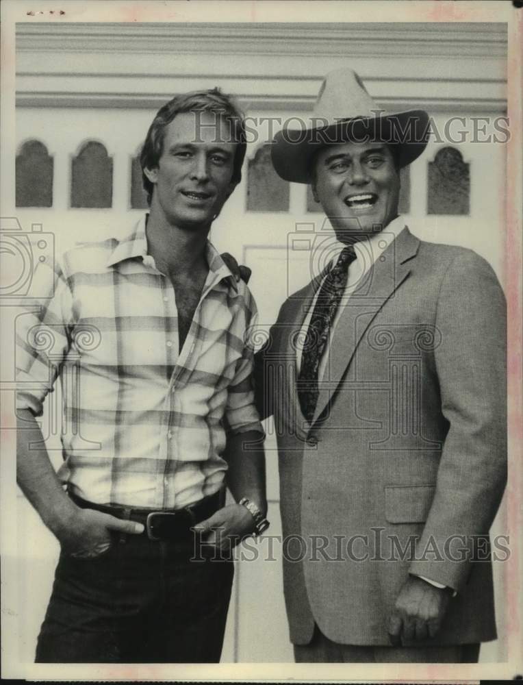 1979 Press Photo Ted Shackelford and Larry Hagman in "Knots Landing" on CBS - Historic Images