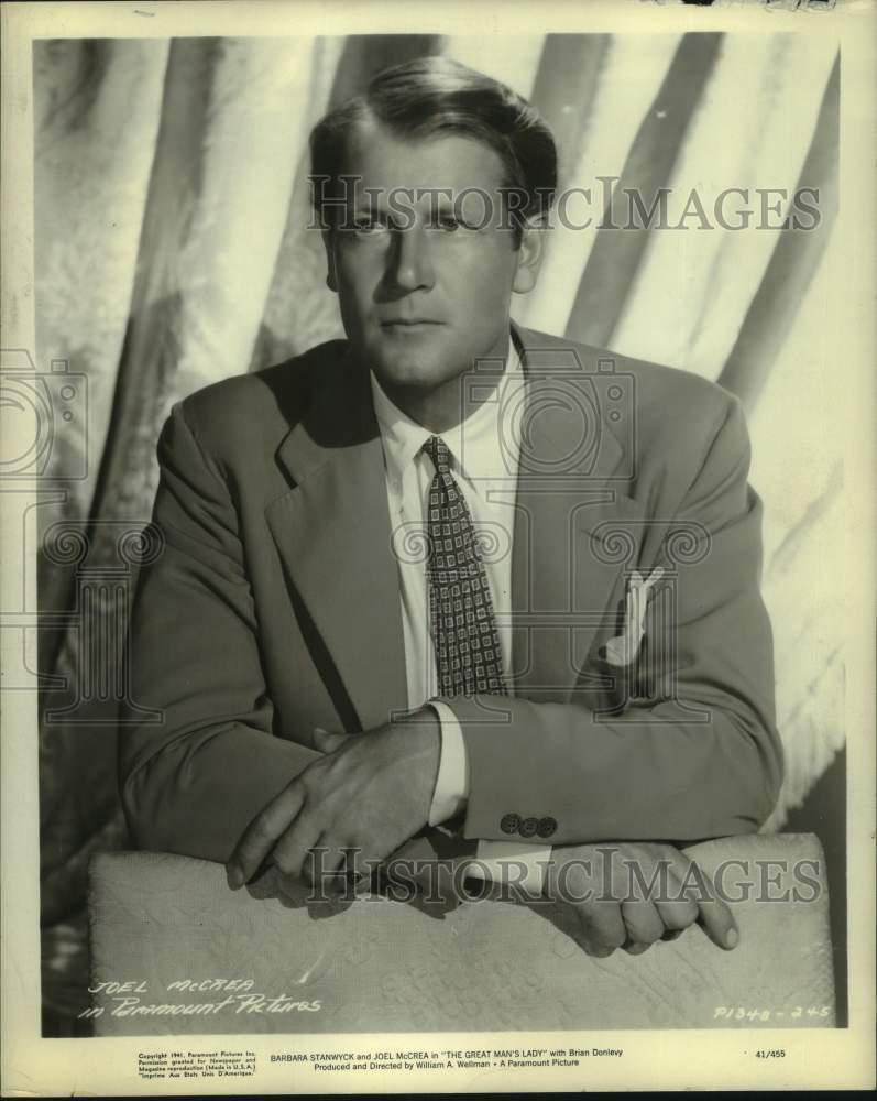 1942 Press Photo Actor Joel McCrae in &quot;The Great Man&#39;s Lady&quot; - Historic Images