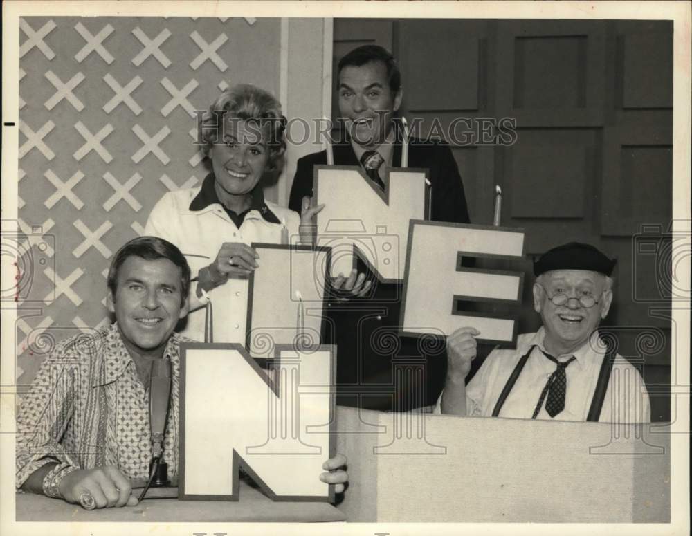 1974 Press Photo Paul Lynde, Rose Marie, Peter Marshall &amp; Charley Weaver on NBC - Historic Images