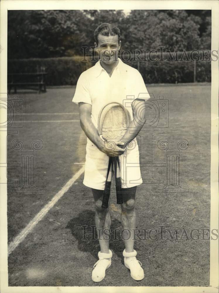 1935 Press Photo Gregory Mangin on tennis court in Seabright, New Jersey- Historic Images